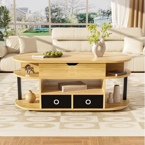 Tavolino da caffè nero sollevabile 105 x 50 x 45 cm, con vano, MEUBLIV (1/5)