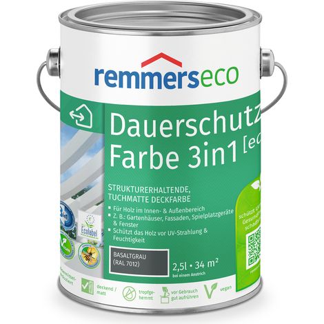 Remmers Öl-Farbe [eco] basaltgrau (RAL 7012), 2,5 Liter, Öko Farbe für Holz innen und außen, mit 3fach Schutz, nachhaltig, umweltfreundlich