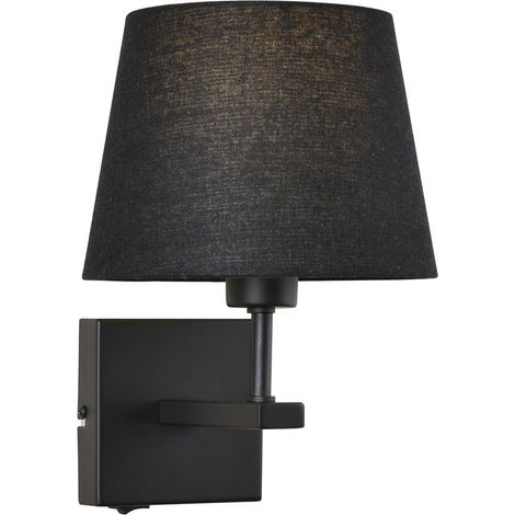 Italux Norte - Lampada da comodino moderna nera opaca 1 luce con paralume tondo nero, attacco E27