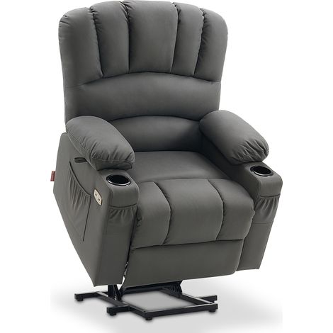 M MCombo Relaxsessel mit Aufstehhilfe & Liegefunktion, Fernsehsessel elektrisch verstellbar, TV Sessel mit Massage & Wärmefunktion, USB & Getränkehalter, Mikrofaser, 7102EY (Mikrofaser, Dunkelgrau) (1/5)