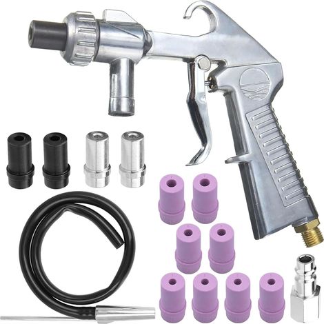 Sandstrahlpistole Set Druckluft, Sandstrahlen Pistole Kit mit 1m Gummischlauch mit Düsen Verschiedener Kaliber ein Luftanschlussnippel für Sandstrahlen (1/5)