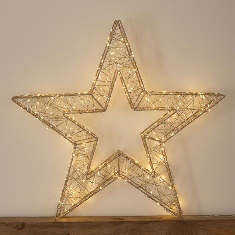 70cm Gold Light Up Christmas Star with 300 Warm White LEDs & Timer (1/5)
