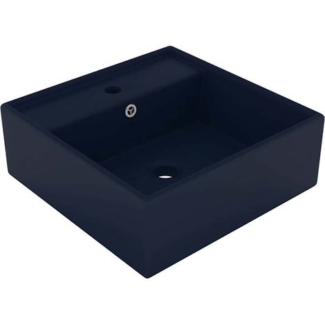 vidaXL Lavabo carré à trop-plein Bleu foncé mat 41x41 cm Céramique (1/5)