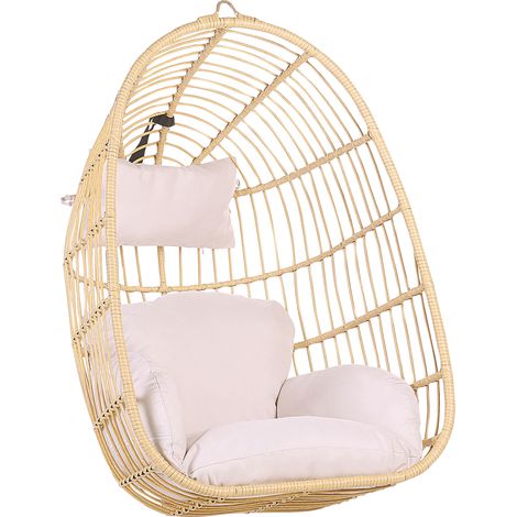 Silla colgante de ratán color natural para interior-exterior forma de huevo estilo boho Casoli
