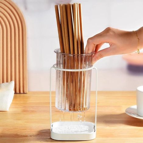 Soporte para palillos, elegante escurridor para palillos, palillos, escurridor, cubiertos de cocina, blanco (1/4)