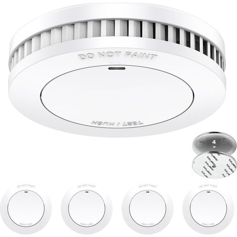 Détecteur de fumée avec Pile de 10 Ans 4 unités Pile de 10 ans, Support magnétique, Sans perçage, Sans LED clignotante, EN14604 (1/5)