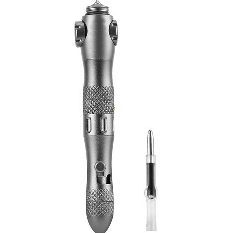 Tournevis de sécurité LED rotatif brise-glace en verre gris, stylo tactique de survie extérieur pour autodéfense et décompression (1/5)