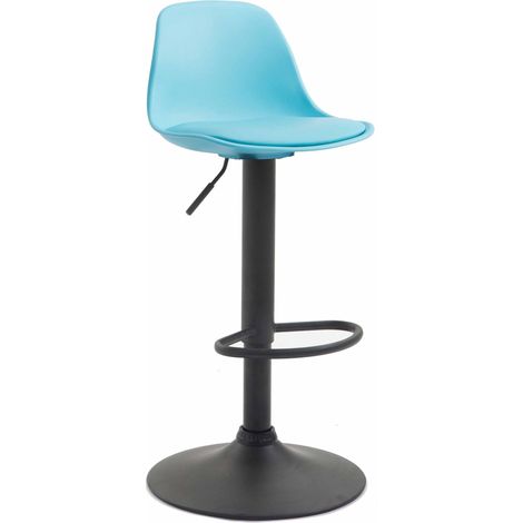 Sgabello da bar con poggiapiedi design moderno schienale in plastica e materiale sintetico blu gambe nero opaco TDB10574