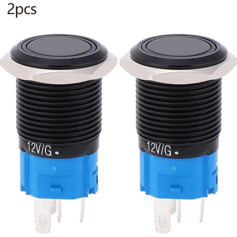 Lot de 2 interrupteurs à bouton métallique étanches et autobloquants avec voyant lumineux 16 mm pour voiture/ordinateur AC 220 V (blanc) (1/5)