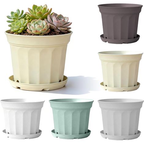 Pot Fleur avec sous-Pot 5 Pièces, Pot De Fleur Plastique Auto-Arrosant, Pots De Fleurs Colorés, Antidérapant, avec Fond Réseau (1/5)