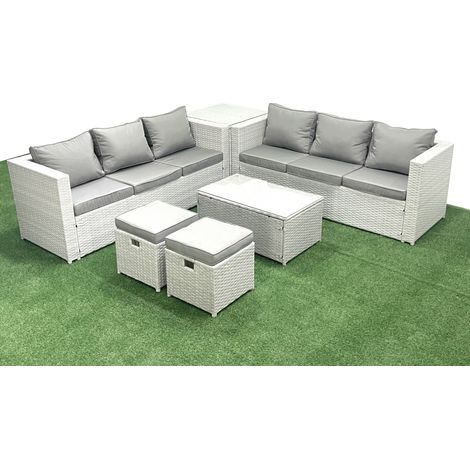 Fimous Ensemble de meubles d'extérieur en rotin 8 places avec 2 Petits tabourets Table d'appoint Gris clair mixte (1/5)