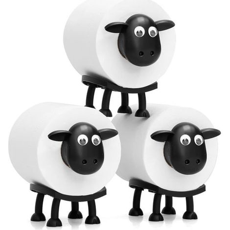 Ensemble de 3 porte-rouleaux de papier toilette Black Sheep – Décoration de salle de bain amusante et autoportante, rangement hila,b