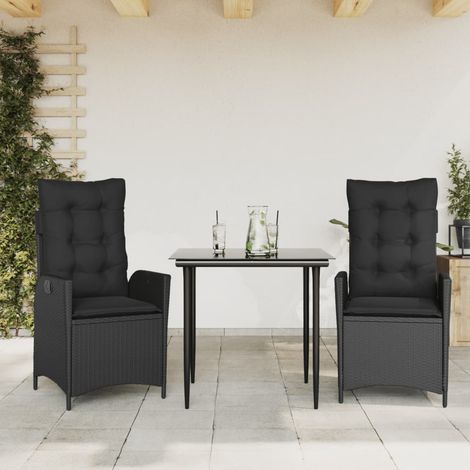 3-tlg. Garten-Essgruppe mit Kissen Schwarz Poly Rattan