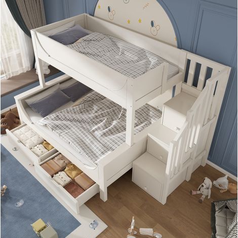CHICFURN Letto a castello bambini 90x200 e 140x200 cm bianco legno/MDF con contenitori (1/5)
