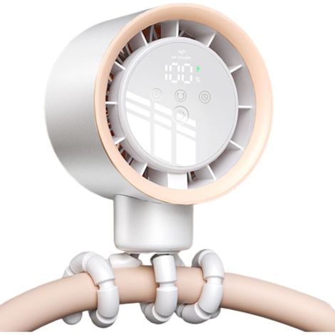 Ventilateur à pince, mini ventilateur portable silencieux avec écran LED pour poussette, berceau et voyage (blanc) (1/4)