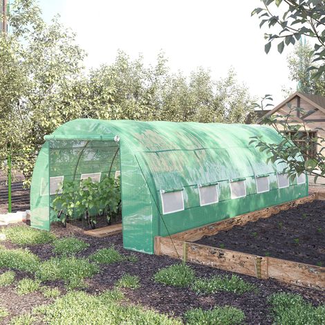 Serre Tunnel de Jardin 18m² (4x3x2m) - Porte + Parois Latérales Enroulables, 12 Fenêtres, Acier + PE, Vert