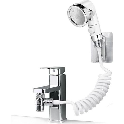 Pommeau de douche sans impact, ensemble de douche réglable pour robinet de salle de bain - douchette avec connecteur rapide, tuyau détachable, douchette pour laver les cheveux, pour le bain des animau (1/5)