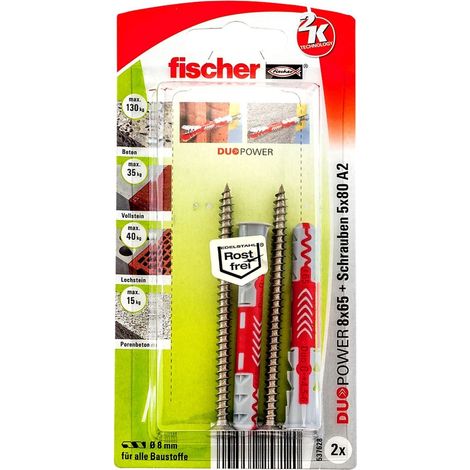 Fischer 2x DUOPOWER 8x65 S vis acier inoxydable A2 - 537628