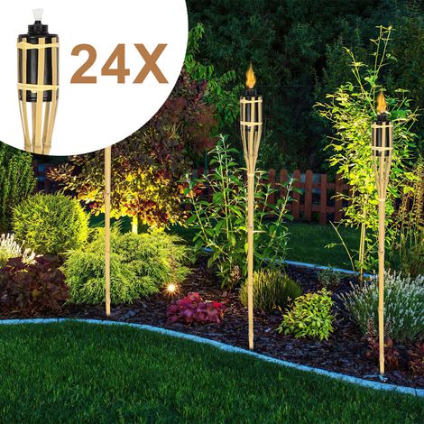 Randaco Set di 24 torce da giardino in bambù e ferro, 90 cm, colore naturale, a olio, decorazione per esterni (1/5)