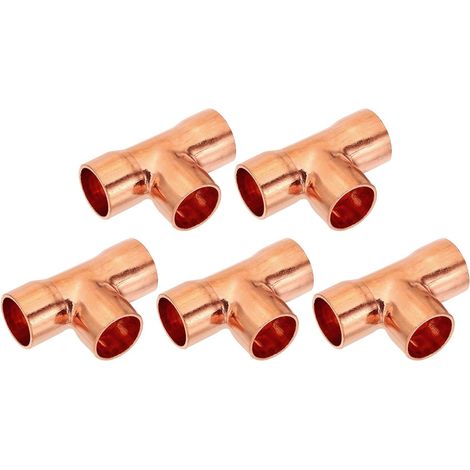 14mm ID 1mm Épais Raccord en Té en Cuivre, 5Pcs 99,9% Voies Cuivre Pure Raccord de Tuyau, Connecteur de Tube à Rayon Court avec Connexion Soudée à la Sueur (1/5)