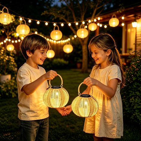 2PC Lampe Lanterne Solaire Exterieur IP65 Waterproof Decorative Suspension Solaire Exterieur, Decoration Jardin, Adaptée aux Balcons Terrasse Cours et Camping Fête, Cadeaux Jardinage (1/3)