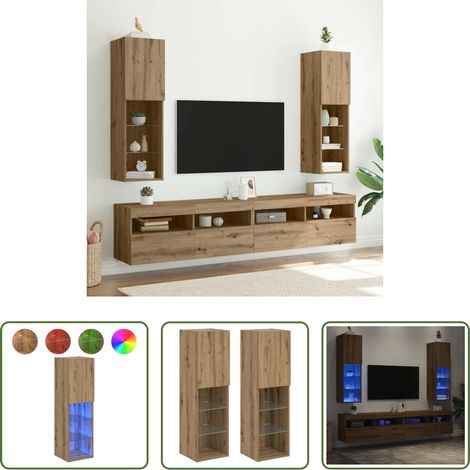 LED-Leuchten - TV-Schränke mit LED-Leuchten 2 Stk. Artisan-Eiche 30,5x30x102cm (1/5)