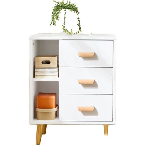 Table de chevet, 3 tiroirs, compartiments ouverts, BLANC (1/2)