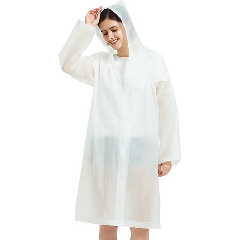 Imperméable adulte épais EVA réutilisable léger capuche poncho pluie une pièce voyage extérieur blanc (1/5)
