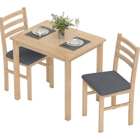Conjunto de comedor de 3 piezas con mesa y 2 sillas, MDF y madera natural (1/5)
