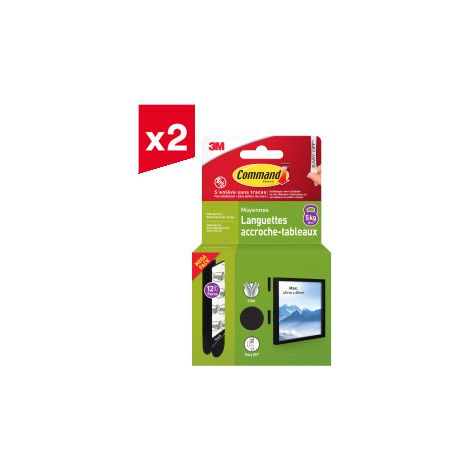 Lot de 2 languettes accroche tableaux Command™, noires, moyennes, 12 paires (24 languettes), multi-pack (1/5)