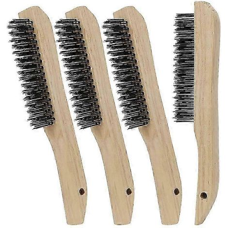 Lot de 4 brosses métalliques pour le nettoyage des scories de soudure, de la rouille et de la poussière. Manche robuste en acier au carbone de 25 cm (10 pouces). NEUF. (1/4)