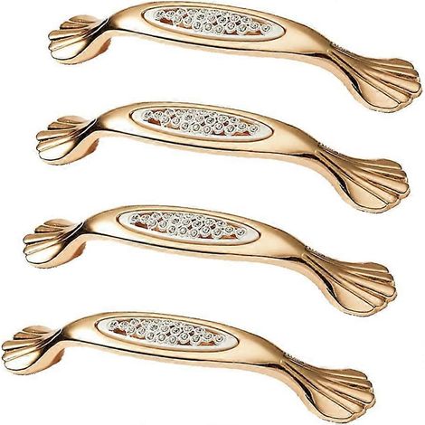 Poignées de meuble de luxe couleur or champagne, 96 mm, en alliage de zinc avec finition givrée et vis incluses. (1/5)