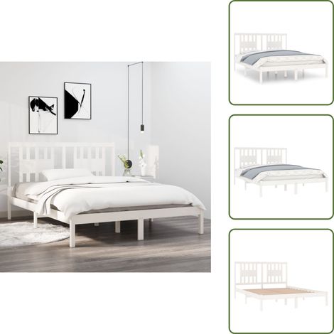 Cadre de lit sans matelas blanc bois massif 140x200 cm - Cadre De Lit - Lit Double - Bois Massif - Lit Blanc - Chambre À Coucher