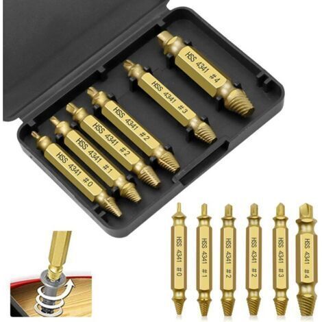 6 Pack Broken Screw Extractor Kit Broken Screw Extractor Kit Screw Head Extractor Broken Screw Extractor and Bolt Extractor NPTERBL (1/4)