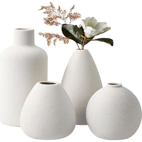 Vase Céramique - Blanc - Lot de 4 - Style Minimaliste - Pour Fleurs Fraîches ou Séchées - Décoration Maison Bureau Événements (1/5)
