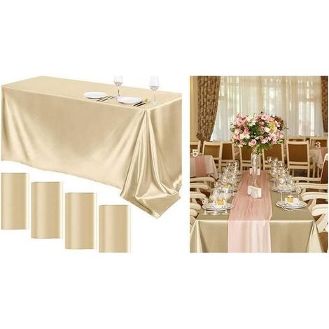 Lot de 4 Nappe rectangle, Nappe de table douceur d'intérieur, pour Salle à Manger, Fête, Mariage ou Maison,145 x 260 cm,Champagne (1/5)