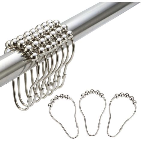 Duschvorhanghaken aus Edelstahl für die Schlafzimmerstange – 12er-Set, poliertes Nickel (1/4)
