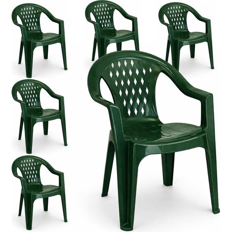 6 Sedie da Giardino in Plastica Impilabile con Braccioli - Misura 57x61,5x79 cm - Sedia Resistente con schienale basso con rombi per esterno - Colore (1/5)