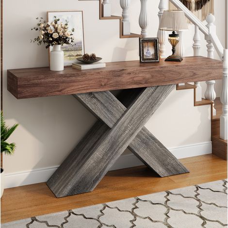 Consola estrecha 140 x 30 x 80 cm efecto madera nogal en tablero de partículas DESVIAE (1/5)