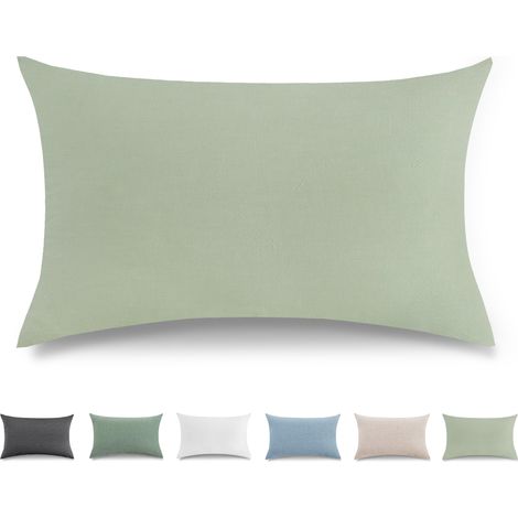 Taie Oreiller 40x80 cm Lot De 2,Housse Coussin 100% Coton Lavé Doux, Aspect Lin Et Respirant, Taie d Oreiller Vert Clair avec Fermeture éClair (1/5)