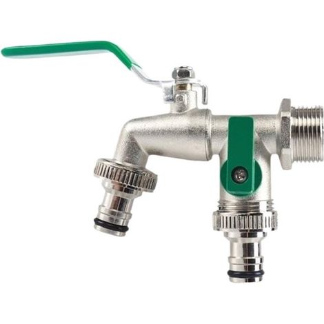 Filiyano-Robinet extérieur universel à double sortie - résistant au gel et en acier inoxydable - laiton de haute qualité - comprend un joint (1/5)