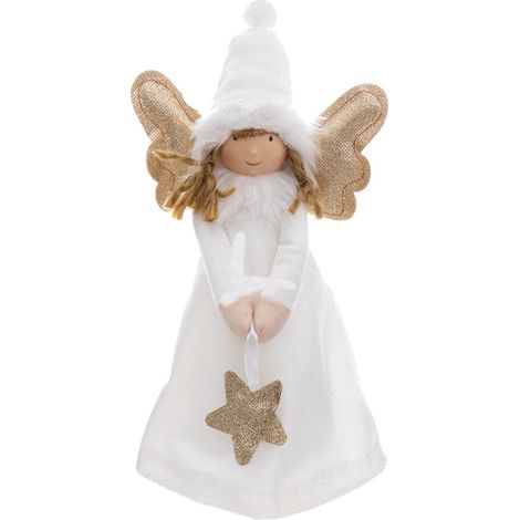 Déco de Noël Ange blanc et doré avec ailes lumineuses à LED H 28 cm - Feeric Christmas (1/2)