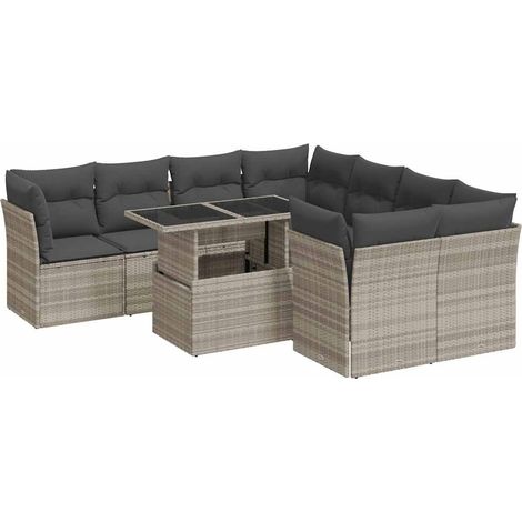 Maison Exclusive - Set muebles jardín 9 pzas y cojines ratán sint (1/5)