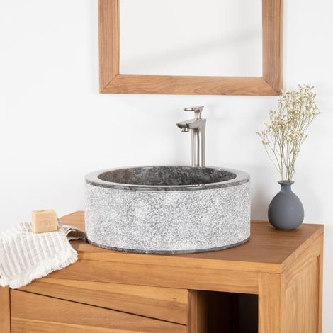 Lavabo de mármol para cuarto de baño Elba gris 40 cm (1/5)