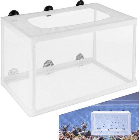 Filet d'isolation pour aquarium, station de ponte, boîte de ponte, boîte d'incubation pour poissons d'aquarium avec 6 ventouses pour aquariums d'incubation de poissons et de crevettes 26 x 15 x 15 cm (1/5)