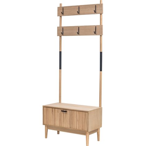 Nordlys – Vestiaire d'entrée en bois massif et métal – 6 crochets – Dimensions 72x35x185 cm – Charge maximale 15 kg – Bois certifié durable FSC