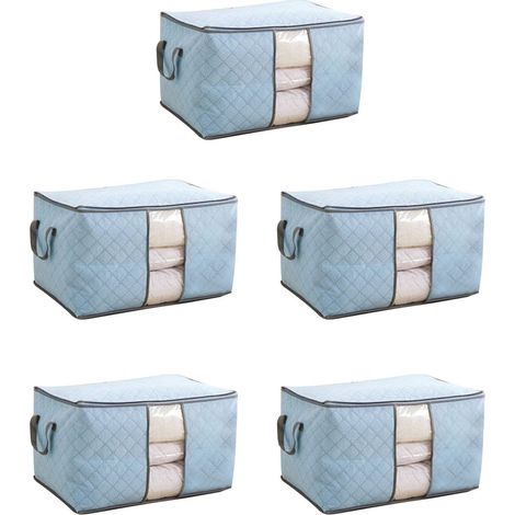 Lot de 5 sacs de rangement, tissu non tissé, pliables, panneau transparent, pour vêtements et voyage (1/5)