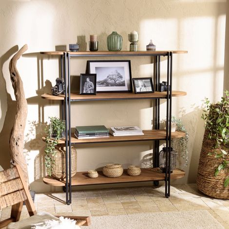 SIXTINE - Étagère 4 niveaux niches en bois de teck recyclé arrondis (1/5)