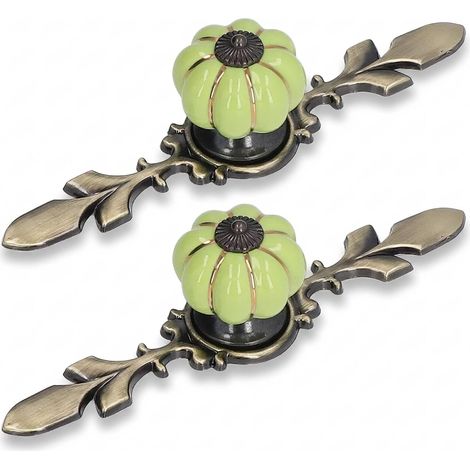 Juego de 2 pomos de cerámica para armarios, pomos de cerámica con forma de calabaza para cajones de armarios de cocina, cómodas y tiradores de armarios. (1/5)