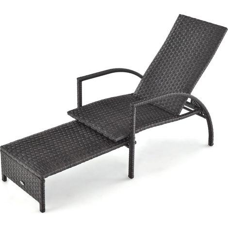Outdoor Rattan Lounge Chair 5-Level Adjustable Chaise Lounger Wicker Recliner (1/5)